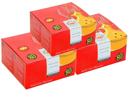 Glamified Shisha Hookah Charcoal Intense Shish Bahkoor Instant Light Premium Quick Lighting (3 Boxes (240 Dishes))
