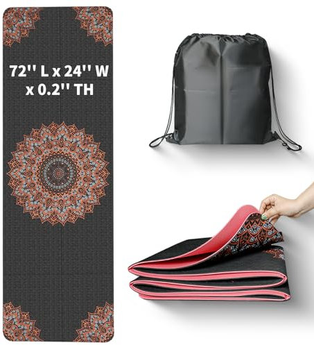 Reise-Yogamatte, 183 x 61 x 1,2 cm, rutschfeste Yogamatte mit Tragetasche, faltbare Yogamatte, Fitness-Matte, 5 mm dicker Druck, Pilates-Matte für Reisen, Zuhause, Fitnessstudio, Outdoor
