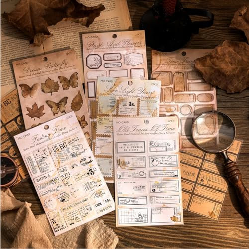 Scrapbooking Stickers Zubehör 12 Blätter Vintage Stickers Writeable Scrapbook Aufkleber für Diary Journaling Fotoalbum?Notebook Album Handwerk?butterfly & label?