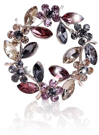 Yamobi elegante Kristall-Brosche mit Rosenblüten - handgefertigte Anstecknadel für Damenmantel, Kleid und Kleidung - bunte Girlande-Strass