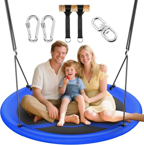 Everyfun 43 Saucer Tree Swing for Kids Adult, 700lbs Weight Capacity, Waterproof Flying Saucer Swing with Adjustable Hanging Straps, Swing Seats for Backyard Outdoor Indoor Playground, Blue
