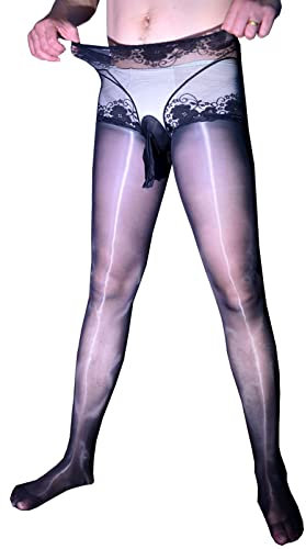 BESYFAY Herren Sexy Sissy 8 Den Öl Glänzend Strumpfhosen Ultradünn Unterwäsche Durchsichtig Niedrige Taille Strumpfhose
