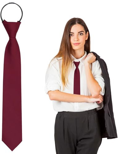 Luckyvestir Krawatten für Damen, verstellbare vorgebundene Schulkrawatte für Jungen, Mädchen, Kinder, schwarz/rot, Reißverschluss-Krawatte für Uniformen, Hemden, Jk, Burgunder, 14 x 2.36