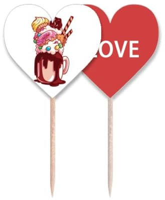 Taza de galletas de chocolate con forma de dona, palillo de dientes, bandera de amor, corazón, etiqueta para cupcakes