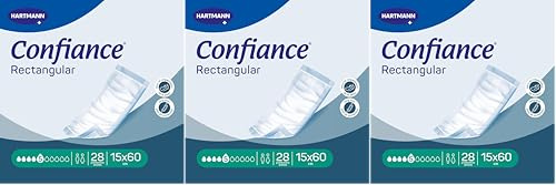 Confiance Rectangular - Couches Droites pour Hommes et Femmes - Niveau d'Absorption : 5 gouttes (Fuites Urinaires Faibles) - Traversables - 15x60 cm - 28 Unités (Lot de 3)