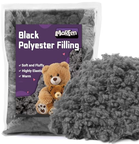 MORFEN 3.5Oz/100g Black Polyfill Stuffing for Crafts, Black Fiber Fill, Polyester Stuffing for Stuffed Animals, Heat Polyester Fiber Fill, Pillow Stuffing, Dark Grey Poly Filling Stuffing for Crochet | Polyester Stuffing for Stuffed Animals, Heat Polyester Fiber Fill, Premium Poly Filling Stuffing for Crochet DIY Crafts