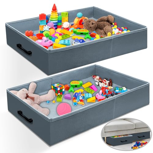 MAINTEEE Under Couch Storage, 2 Pack Under Bed Containers, Foldable Under Sofa Storage keeps things out,Under Couch Storage Box for Toys,Blocks,Puzzles, Plush Dolls,Books(23.62 * 15.75 * 3.93in)