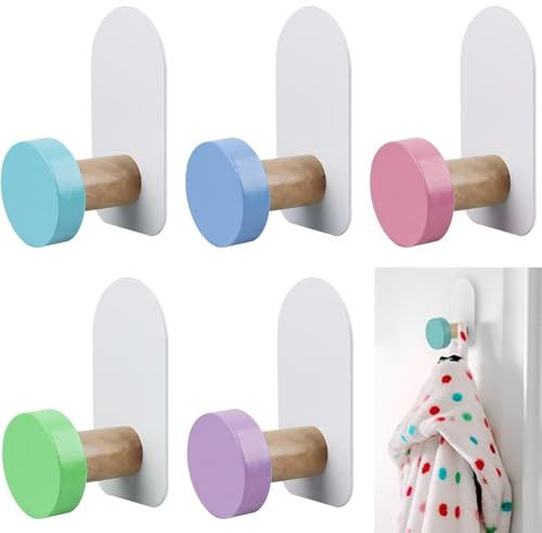Luxiremi 5 Pcs Colorful Adhesive Hooks, Hanging self Adhesive Hooks Sticky Hooks, Towel Hooks, Adhesive Sticky Hooks, Children's Coat Hooks for Towel, Clothes, Key,and Hats.