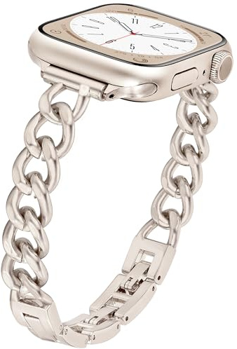 Ocaer Compatible with Apple Watch Straps 42mm 41mm 40mm 38mm, Stylish Metal Chain Link iWatch Strap for iWatch Series 11 10 9 8 7 6 5 4 SE 3 2 1, Slim Jewelry Apple Watch Bracelet for Women（Starlight）
