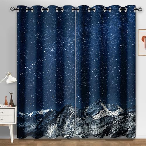 Curtains for Living Room Blue Starry Sky Door Curtain Polyester Washable Blackout Curtains Office Curtains for Bedroom Decoration Eyelet Curtains 2 Panels Curtains 2x140x250 cm