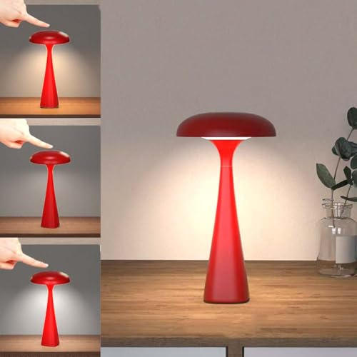 AoLa LED Pilz Lampe Kabellos Tischlamp Akku Touch Dimmbare 3000K-6000K Pilzlampe USB Aufladbar Tischleuchte Batterie Nachttischlampe Ohne Kabel Innen und Außen Tragbare Mushroom Lampe,Rot