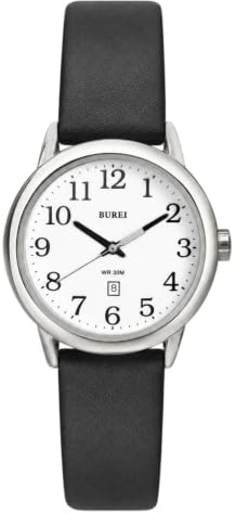 BUREI Damenuhr Schwarz Leder Armbanduhr Analog Wasserdicht Quarzuhr Damen Einfache Business Uhr für Frauen, Leuchtendes Leicht ablesbares Zifferblatt, Geschenke für Frauen (White, Black)