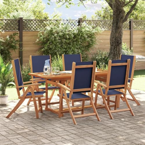 IKAYAA Gartenmöbel Set Holz Sitzgruppe Garten Holz Essgruppe 6 Personen Rechteckig Gartentisch Ausziehbar Gartenstuhl Hochlehner Verstellbar Wetterfest Akazie Gartengarnitur Sitzgarnitur Blau