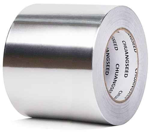 CHUANGSEED 1 Roll Aluminum Foil tape 100mm x 50m Aluminium Foil Tape for home Heating, Duct Repair, HVAC Use, Foamboard,Metal Repair,Insulation,Dryer Vent and More sliver alu metal tape