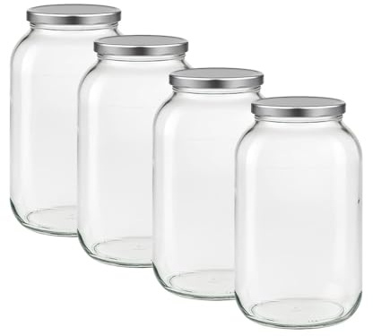 4-teiliges Set Rundgläser-Einmachgläser 4250ml, To100 Silber Einmach- und Fermentierglas, zur Aufbewahrung, zum Befüllen, Marmeladengläser Schraubdeckel (4250ml Silber x 4 Stück)
