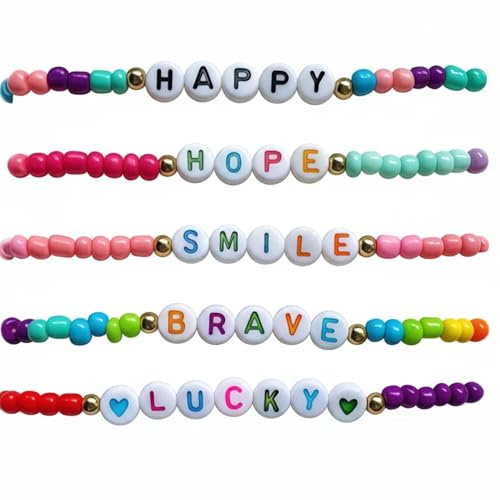 AMZNEVO Vibrant Friendship Bracelets, Set of 12 Beaded Bracelets, Album-Inspired Letter Designs, Trendy Preppy Stackable Surfer Bracelets-B