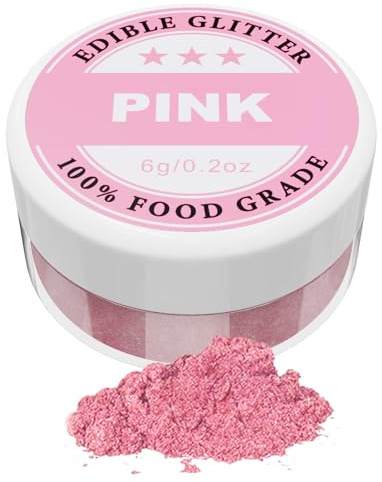 Essbarer Glitzer - 6g Lebensmittelfarbe Pulver für Schokolade, Erdbeeren, Cupcakes, Kuchen, Fondant (Pink)