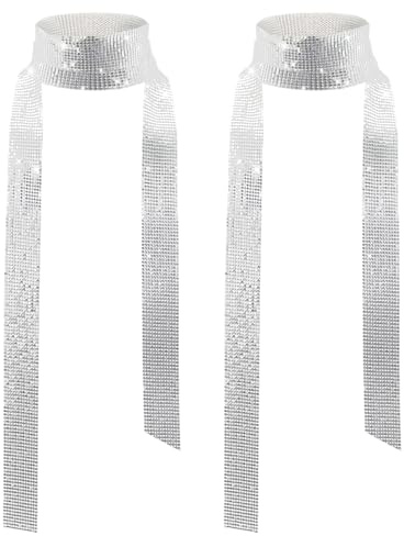 TUONYIS 2 Pcs Sparkling Scarf, Sequins Neck Scarf Glitter Neck Tie, Skinny Long Neckerchief, Costume Accessories for 70s 80s Disco Dress Up Party, Evening, Wedding or Everyday Wear (Silver)