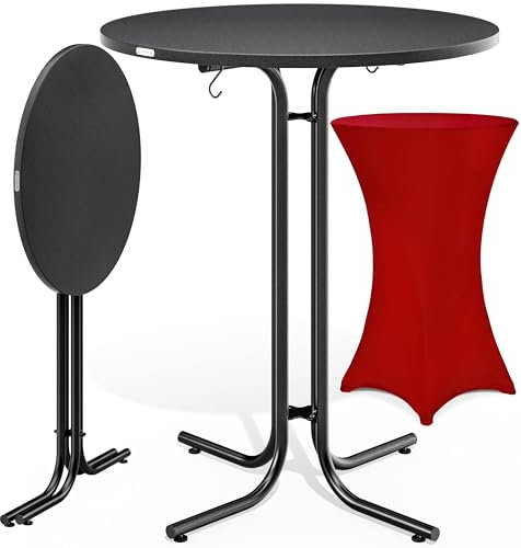 Casaria® Stehtisch mit Husse 70 cm Klappbar Bordeaux-Rot Rund Holz Metall Pulverbeschichtet Wetterfest Hoch Set Hochzeit Bistrotisch Bar Party Tisch