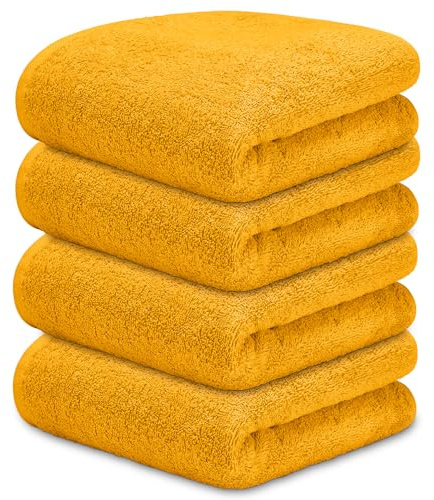 DECASATEXTIL Pack 4 Toallas Lavabo 50x100cm Algodón 450g/m² – Suaves y Absorbentes – Toallas Baño y Mano para Lavabo, Gimnasio o Aseo (Oro)