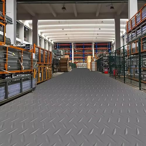 Tapis de Sol de Garage en PVC de 1,5 mm d'épaisseur, revêtement de Sol en Plaque diamantée pour Garage, Atelier, Salle de Sport, Parking pour voiturettes de Golf ou remorques.,Gris,1x3m