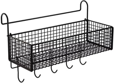 Folpus Hängekorb Obst Etagere, hängende Obstkörbe, Obst Lagerung Etagere, selbstklebend, hängende Lagerung Organisator, Metallgitter Körbe abnehmbar für Küche Bad Schränke, 36,6 x 14,9 x 14,9 cm+Haken