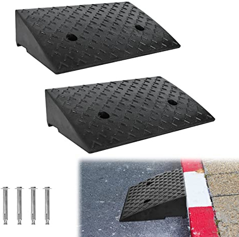 Aufun 2 Stück Bordsteinrampe aus Gummi 11cm hoch, Bordsteinkanten Rampe, Tragbar Leicht Schwerlast Plastik Schwelle Rampen für Auto, Motorrad, Rollstuhl, Rollator, Wohnmobil und Geräteschuppen schwarz