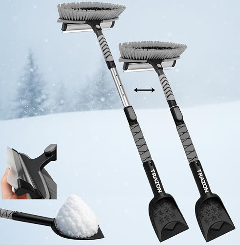 Trazon 42.4 Extendable Snow Brush & Mini Snow Shovel/Ice Scraper for Car Windshield with Foam Grip for Cars, SUV, Trucks, Detachable Сar Scraper, No Scratch, Heavy Duty Long Handle, Ice Remover