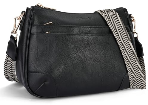 VIMUTI Handtasche Damen mit Vielen Fächern Tasche Damenhandtasche Umhängetasche aus veganem Leder Tasche Crossbody Bag mit Breitem Gurt Schultertasche (01-Schwarz)