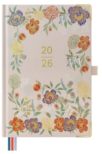 BEZEND Kalender 2026 Tagesplaner A5 1 Tag 1 Seite(Jan - Dez), Tageskalender mit Stündlichem Zeitplan und Monatsansicht, Terminplaner mit Stiftschlaufe & Hardcover, Altrosa mit Blüten