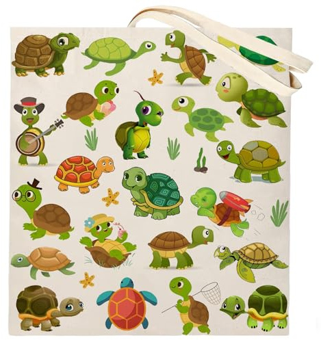 Komergave Einkaufsbeutel Schildkröte Stofftasche Bedruckt, Wiederverwendbare Leinwand Tragetasche für Schildkrötenliebhaber, Faltbar Stoffbeutel Bedruckt für Einkaufen, Reisen, Pendeln, 40x35 cm