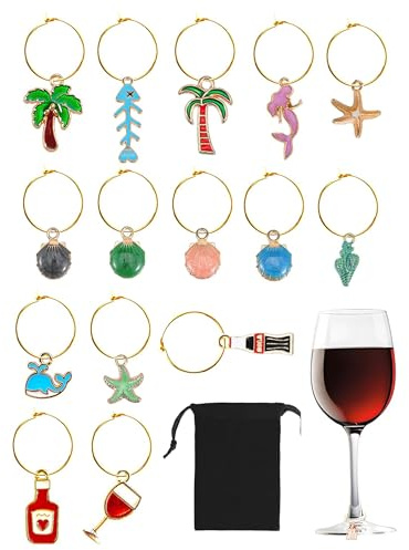 KAHZOR 15 Pezzi Segnabicchieri per Calici, Charms Identificatori Riutilizzabili per Bicchieri di Vino, Ideali per Feste, Eventi e Degustazioni, Evita Scambi