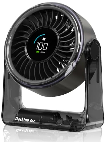 Desk Fan, USB Rechargeable Desktop Fan, Portable Small Fan LED Digital Display, Quiet Cooling Fan with 6 Speeds Powerful Airflow, Personal Table Fans for Bedroom, Home, Office, Travel