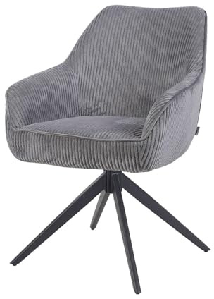 B&D home Esszimmerstuhl ARVIT – Drehbarer Armlehnstuhl mit Taschenfederkern & 360° Funktion – Polsterstuhl in Cord Dunkelgrau Anthrazit – Moderner Küchenstuhl mit Soft-Cord & Metallgestell Schwarz