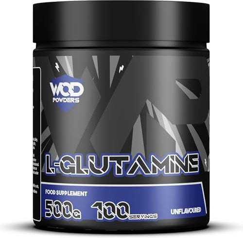 Glutamine Powder - 500g | Amino Acid, Improve Recovery, Boosts Immune System | Unflavoured 100% Micronized Glutamine Powder | 100 Servings in Tub with Scoop by WOD Powders
