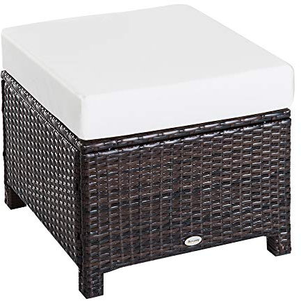 Outsunny Rattan Footstool with Padded Seat Cushion 50 x 50 x 35 cm, Brown