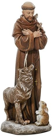 Painted Stone Resin Saint Francis with Animals Sculpture, 8 Inches