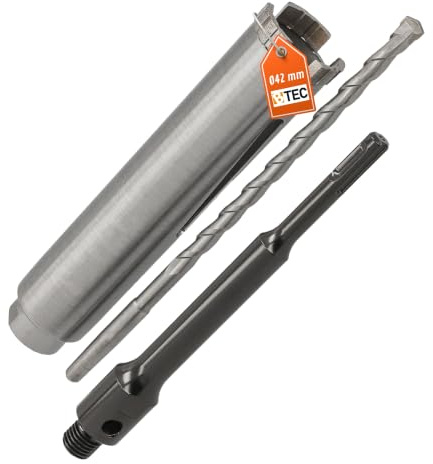 BTEC Diamant Betonbohrkrone mit 180mm Nutzlänge für Kernbohrungen in Beton, Mauerwerk Ziegel, Poroton uvm. SDS-plus lang (200mm) Aufnahme und Zentrierbohrer Ø 42 mm
