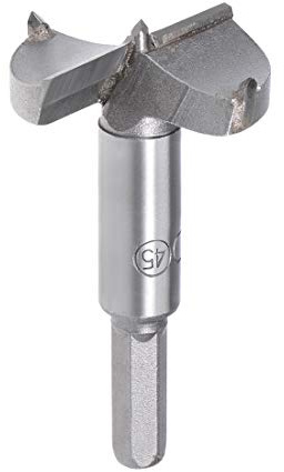 sourcing map Forstner Drill Bits 45mm, Tungsten Carbide Wood Hole Saw Auger Opener Woodworking Hinge Hole Drilling Boring Bit Cutter Gray with Case