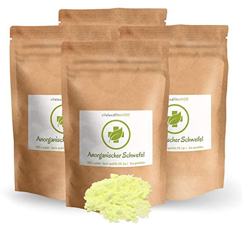 vitalundfitmit100 Anorganischer Schwefel Pulver 2 kg (4 x 500 g), 99,9% Ph. Eur., Sulfur