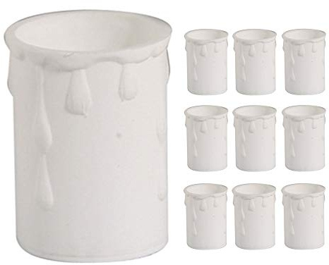 10 Pack - White Candle Drip Sleeve Tubes for Light Fittings | Diameter 33mm x Height 50mm | Thermoplastic | Molten Wax Vintage Effect | Fits Most Lampholders