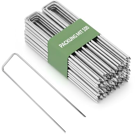GARDENIX 100 Stück IronPEG Verzinkt Anti-Rost Erdanker aus Stahldraht 150 x 30mm - Ø 3mm zur Sicherung von Unkrautvlies, Netzen, Bodenplanen, Maschendraht