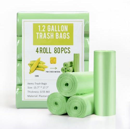 Jaoul Trash Bags 1.2 Gallon, Small Garbage Bags, Strong & Unscented Mini Trash Bags for Kitchen, Bathroom, Office, Restroom, Car, Green, 80 Counts