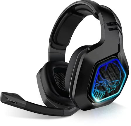 Spirit Of Gamer – XPERT-H900 – Casque Audio sans Fil Full Black Pro Gamer – Basses Puissantes - LED Bleues - Simili Cuir - Microphone – 12H Autonomie – Multiplateforme PS5 / PC / PS4