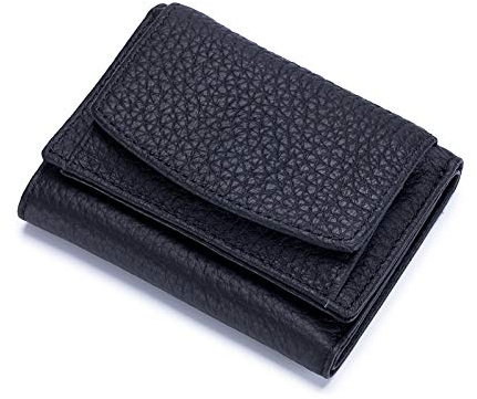 FORRICA Cartera Mujer Pequeña Monedero Cuero Genuino RFID Bloqueo Billetera Piel Corta Tríptico Ligero Chica Portamonedas con 6 Ranuras para Tarjetas Negro