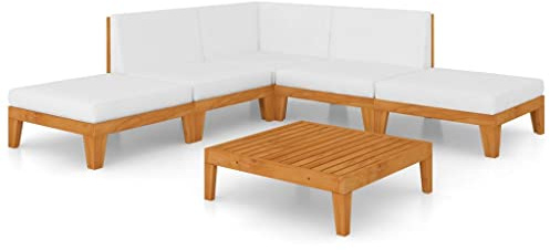 vidaXL Akazienholz Massiv Sofa 2-Sitzer mit Cremeweißen Kissen Gartensofa Garnitur Lounge Sitzgruppe Gartenmöbel Gartenset Ecksofa