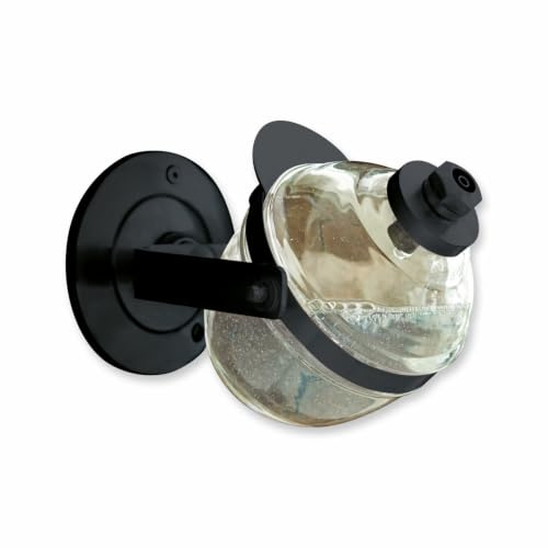 Loberon Seifenspender Bailey, antikschwarz/klar | zur Wandbefestigung, schwenkbar, Retro-Look, Badzubehör, Bad-Accessoire, Messing, Glas