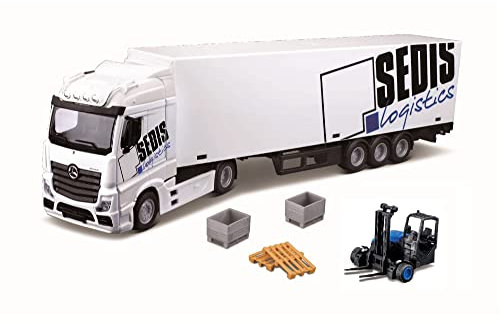Bburago STREET FIRE HAULERS MB ACRTROS LIFT AND LOAD Die-Cast Truck with Pallets - 1:43 Scale - Collectible Truck
