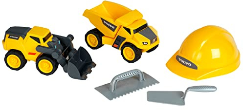 Theo Klein 2497 Volvo Power - Baustellen Profi Set I Mit Kipper und Radlader I Inkl. Maurerwerkzeug und Baustellen-Helm I Spielzeug für Kinder ab 3 Jahren