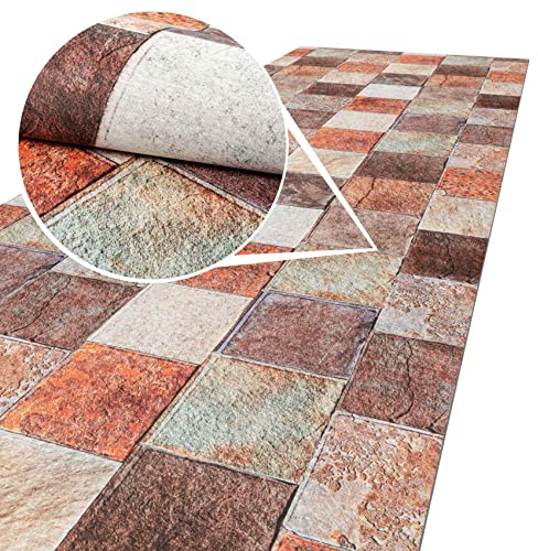 ANRO Küchenläufer Teppichläufer abwaschbar Küchenteppich Flurläufer Backstein waschbar Antirutsch 65x200cm Viele Größen/Muster